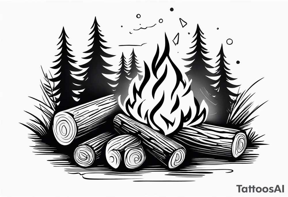 campfire with wood logs crossing, simple tattoo idea