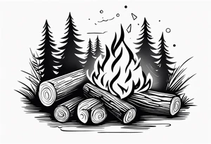 campfire with wood logs crossing, simple tattoo idea