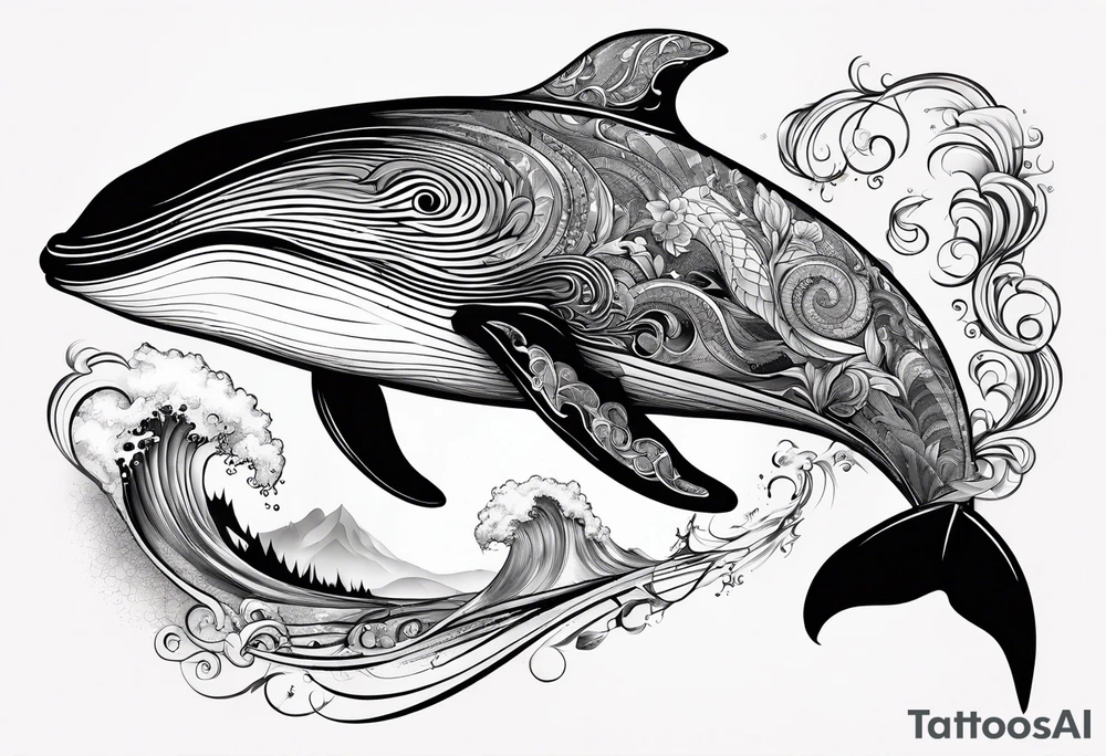 A great whale and the number 8 merged tattoo idea
