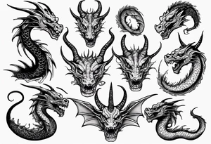 long dragon with horns, mane, scales tattoo idea