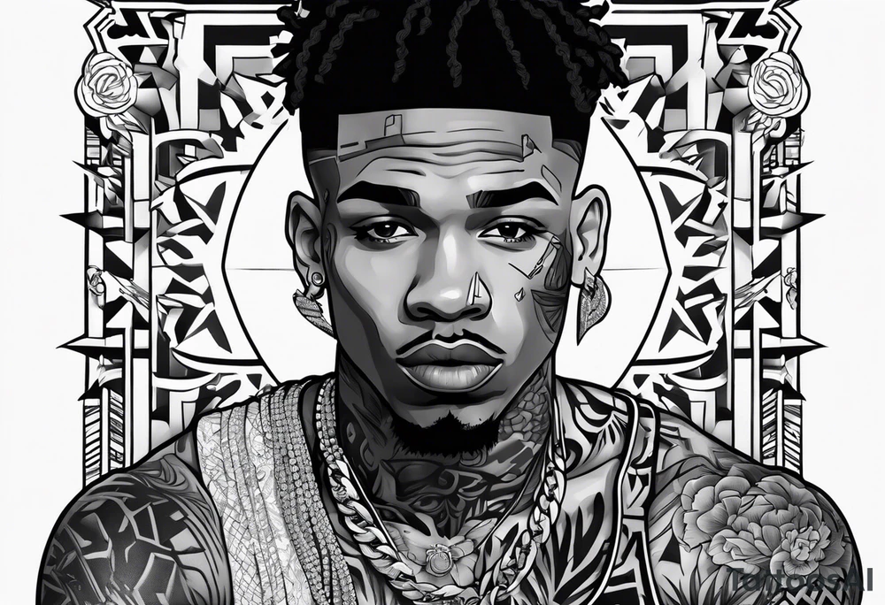 Make me the rapper nle Choppa and put all of his tattoos he has tattoo idea