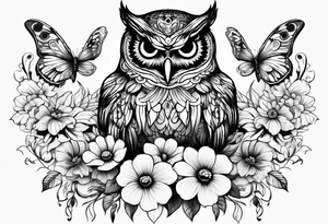 Flowers with butterflies and a owl tattoo idea