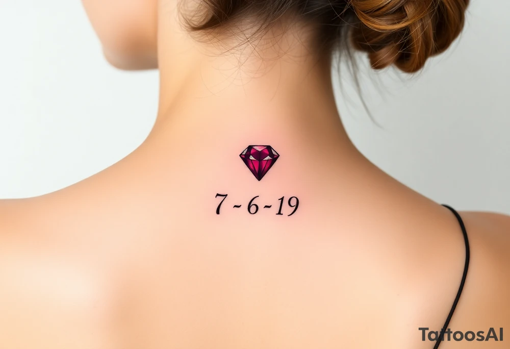 Small Ruby gem and birthday 7-6-19 tattoo idea