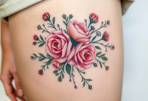 vintage bouquet of wild roses and meadow flowers with morning dew tattoo idea