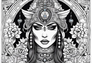 kali ma, alien goddess, valkrye, pirate, divine feminine, zenza resonance, pachamama, lotus azul, blank panther, eagle, skull, 5D, nueva gaya, dna 12 tattoo idea