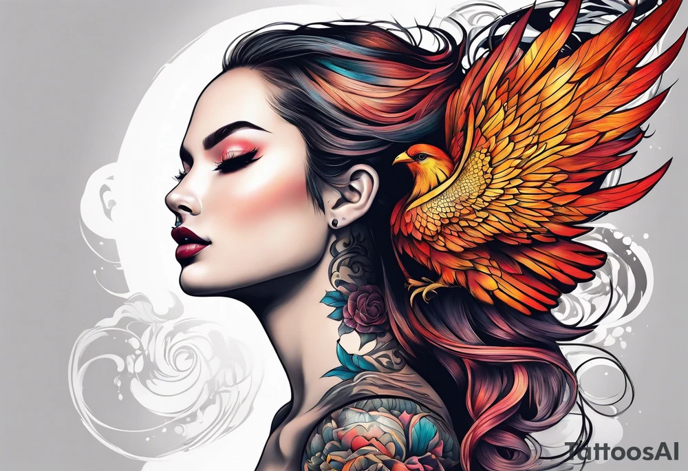 femme nu avec un tatou de phoenix tattoo idea