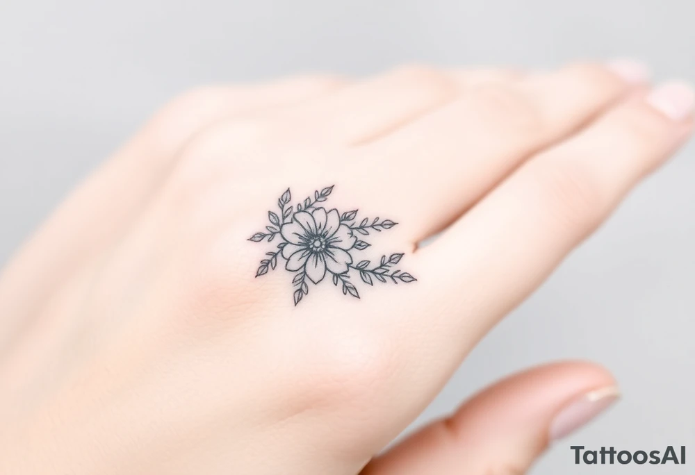 A delicate floral pattern around the entire circumference of the finger, inspired by wedding flowers, such as roses, peonies or lavender. tattoo idea