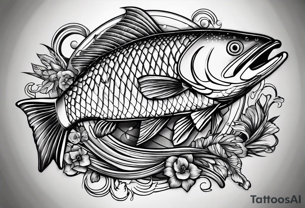 Fishingpole with memorium of a passed friend tattoo idea