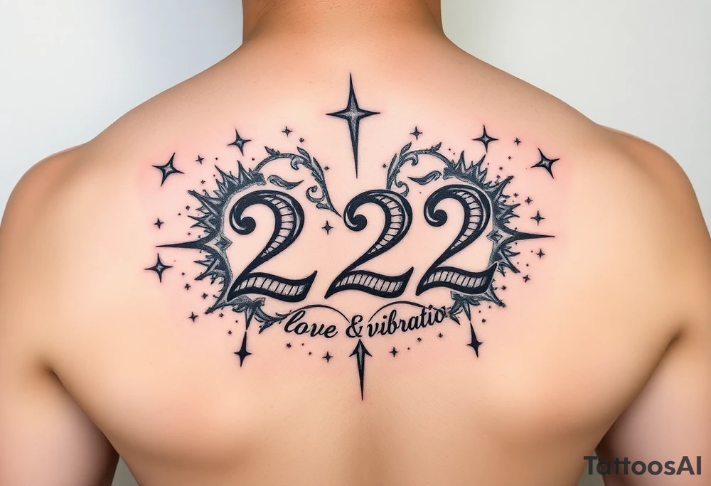 Bold 222 surrounded with love and stardust and vibration tattoo idea