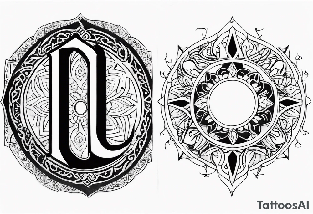 Arabic letter elif and sun symbol together tattoo idea