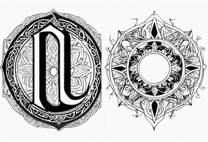 Arabic letter elif and sun symbol together tattoo idea