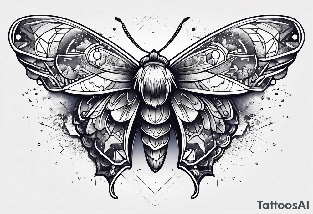 small Moth flying into outer space tattoo idea