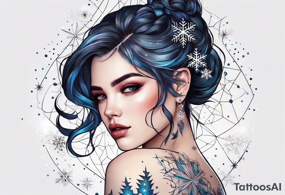 Constellation, girl, snowflake tattoo idea