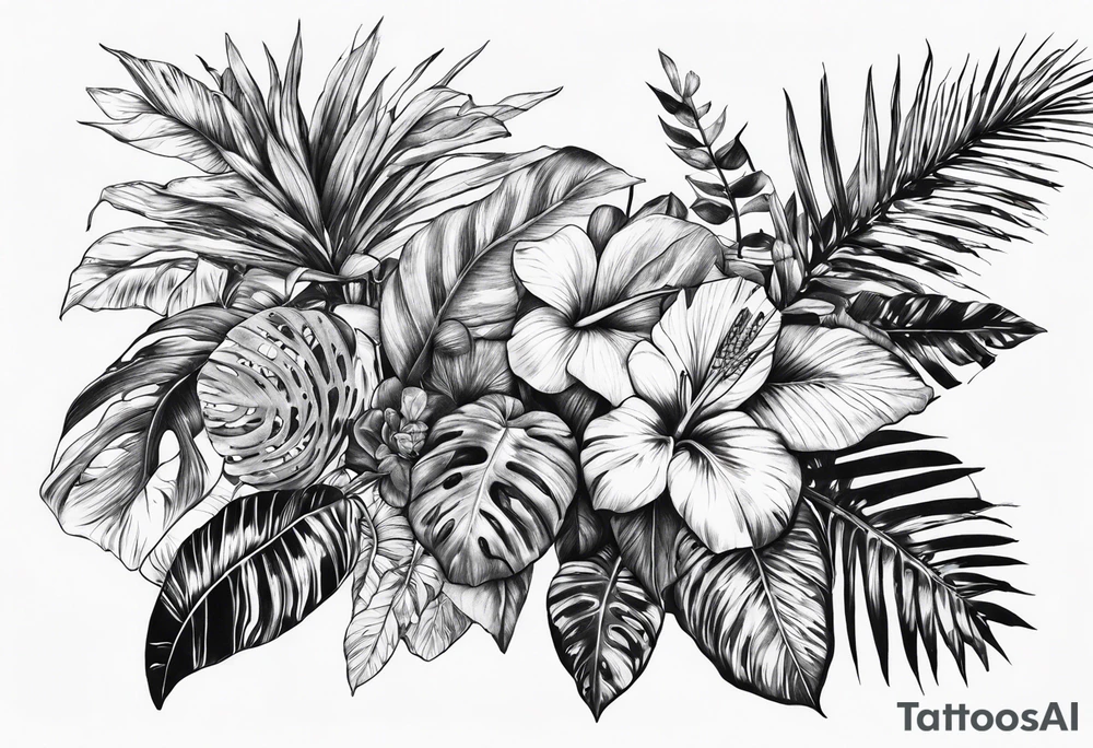 Tropical plants sleve tattoo idea
