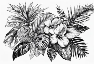 Tropical plants sleve tattoo idea