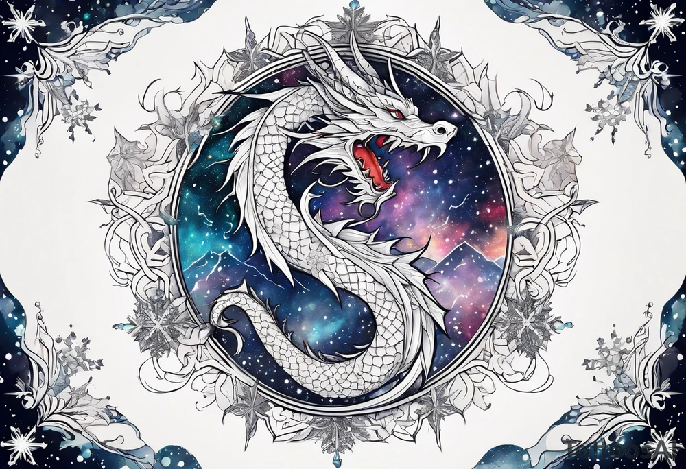Constellation, dragon, snowflake tattoo idea