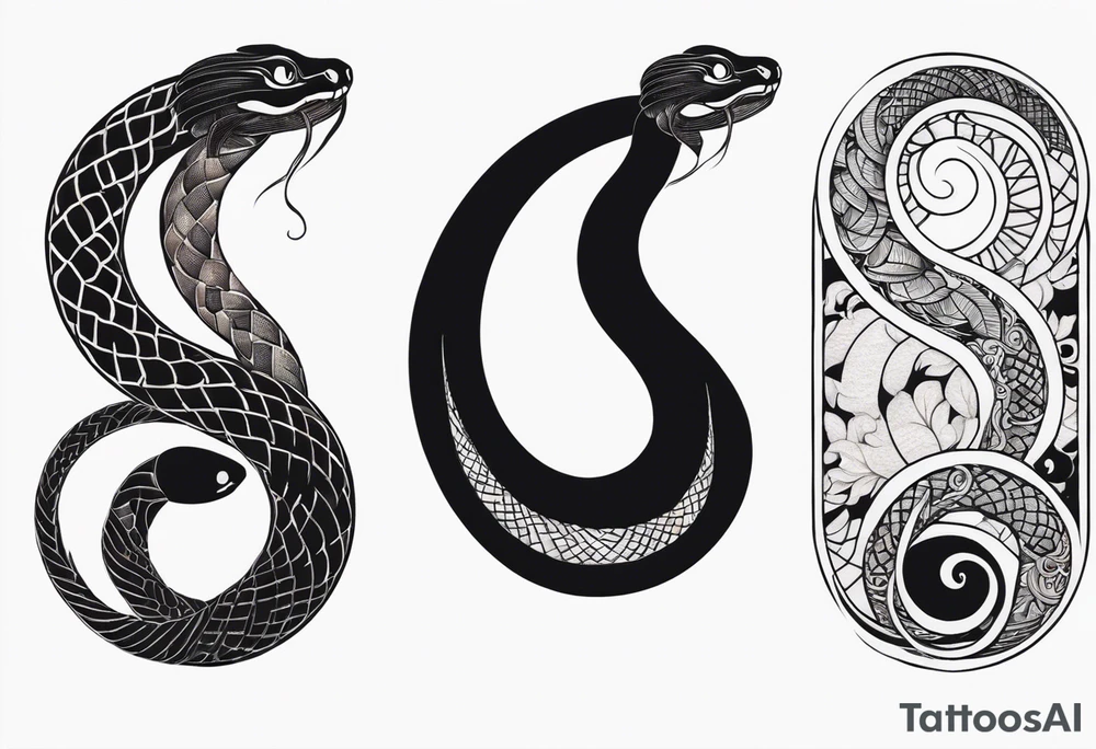 Snake tattoo for placement along the spine in japanese style to symbolise a journey of healing and transformation with reference to ying yang tattoo idea
