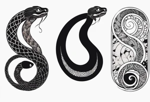 Snake tattoo for placement along the spine in japanese style to symbolise a journey of healing and transformation with reference to ying yang tattoo idea