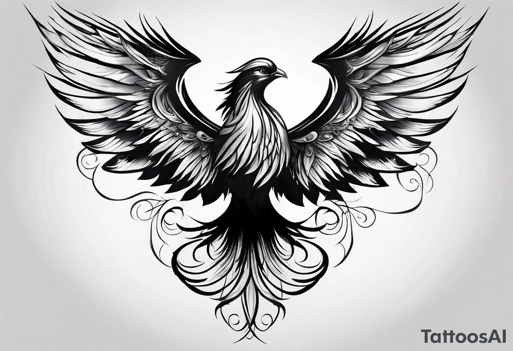 phoenix long tail elegant wings down tattoo idea