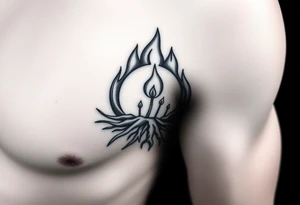 flame in a roots circle, with little sprouts on the archway tattoo idea