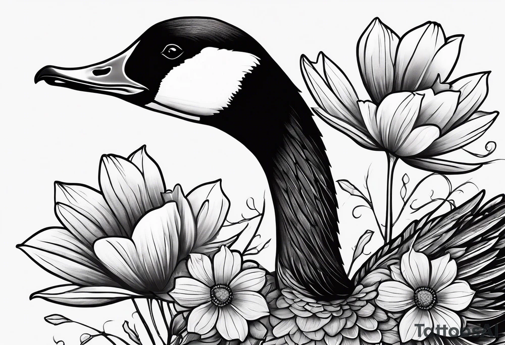 angry canadian goose with flowers at the bottom tattoo idea