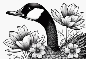 angry canadian goose with flowers at the bottom tattoo idea