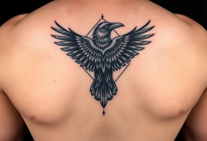 Diamond Geometric design with crow with long wings with dark shading  for forearm tattoo idea