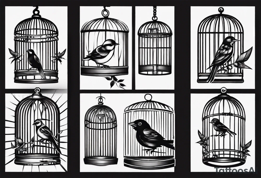 Bird trapped in cage tattoo idea