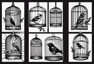 Bird trapped in cage tattoo idea