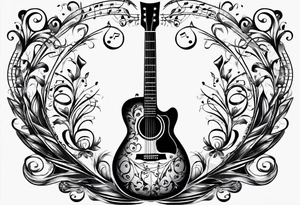 guitar with musical notes wrapped around it tattoo idea