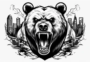 Angry bear coming up behind a city tattoo idea