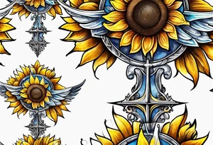 Winged cross with sunflower tattoo idea