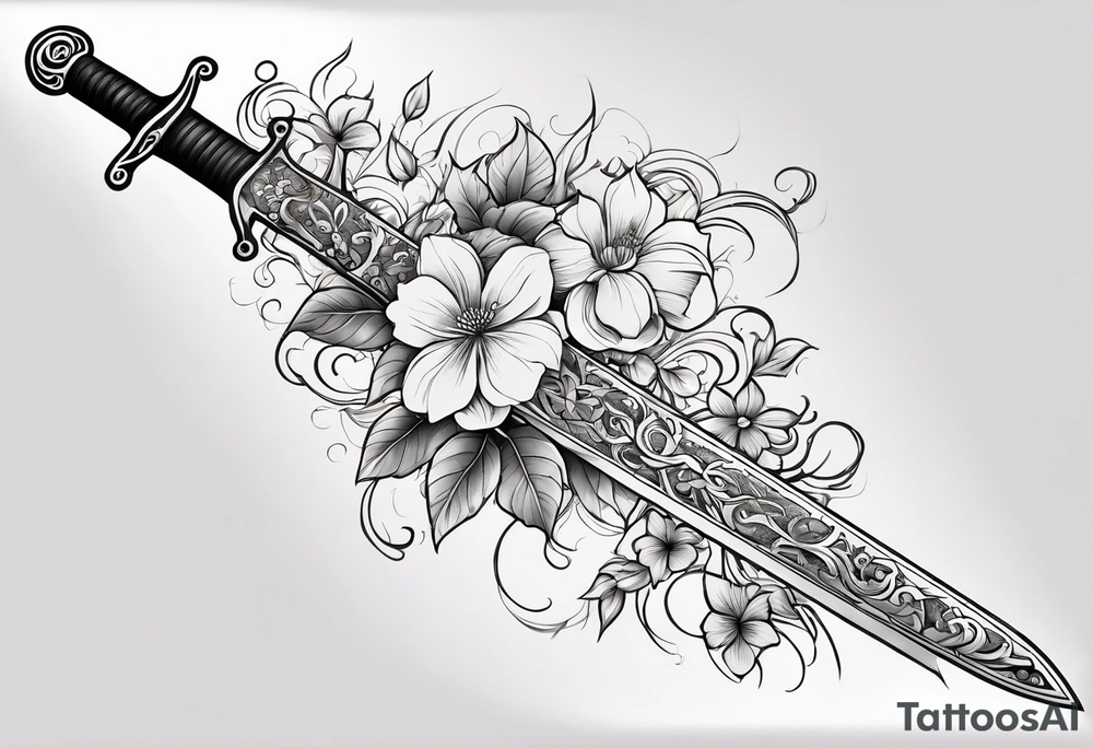 a sword with vines and flowers wrapped around it tattoo idea