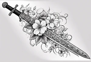 a sword with vines and flowers wrapped around it tattoo idea