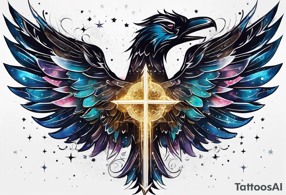 Constellation, wing , snow , cross tattoo idea