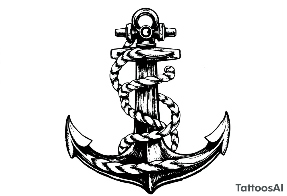 weathered anchor wrapped in nautical rope with sea waves tattoo idea