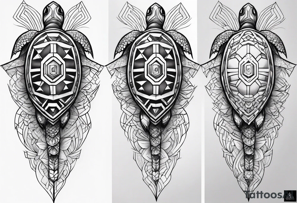 Full leg sleeve turtle geometric tattoo idea