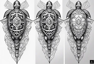 Full leg sleeve turtle geometric tattoo idea
