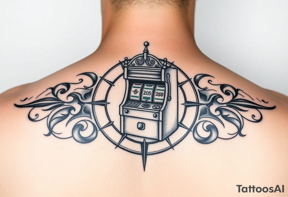 Slot machine inside a compass tattoo idea