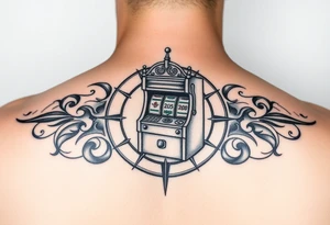 Slot machine inside a compass tattoo idea