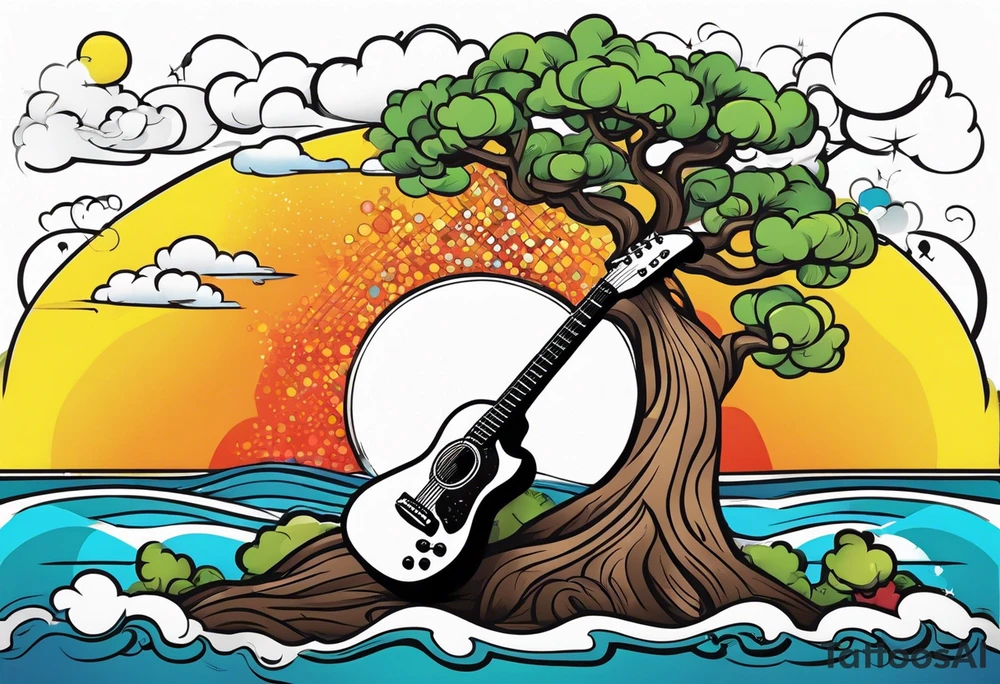 overall tree is with the middle its a guitar neck and the bottom is an anchor tattoo idea