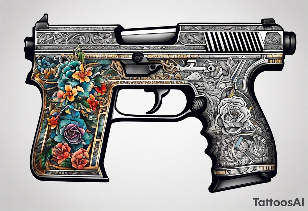 The letters AR with pistols on each side tattoo idea