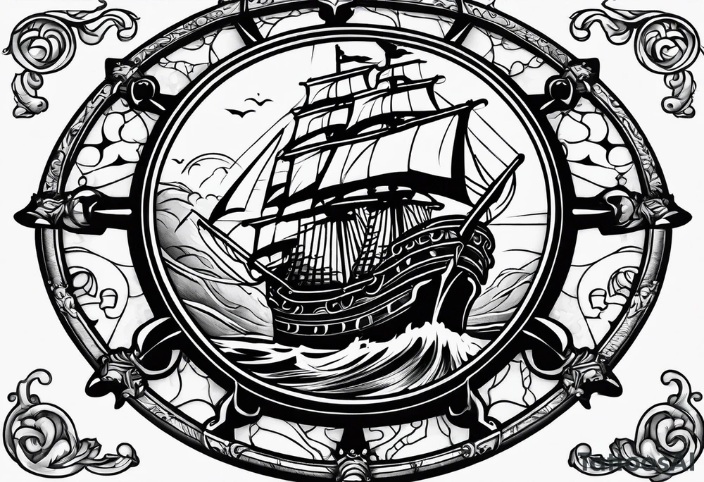 steering wheel pirate ship tattoo idea