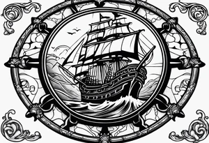 steering wheel pirate ship tattoo idea