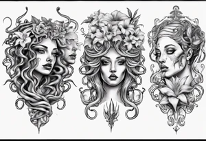 Medusa with no pupils and lilys tattoo idea