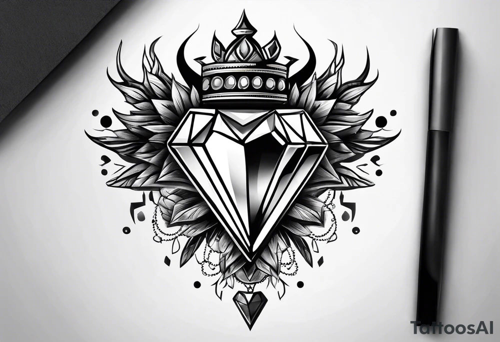 heart diamond black hexagon with spikes on top tattoo idea
