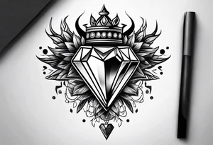 heart diamond black hexagon with spikes on top tattoo idea