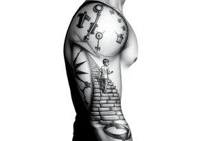 tattoo of a stairway to heaven with a little boy about to take the first step tattoo idea