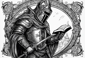a blind man being protected by a knight holding the bible tattoo idea