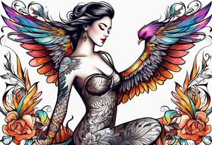 femme nu avec un tatou de phoenix tattoo idea
